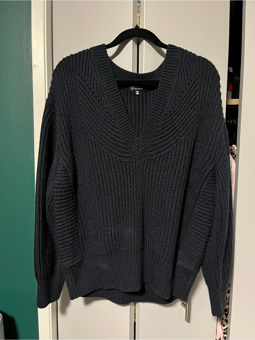 Dynamite Navy Ribbed V-Neck Sweater